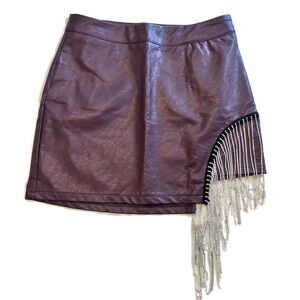 Le Lis Collection Faux Leather Mini Skirt with Beaded Fringe Size Medium